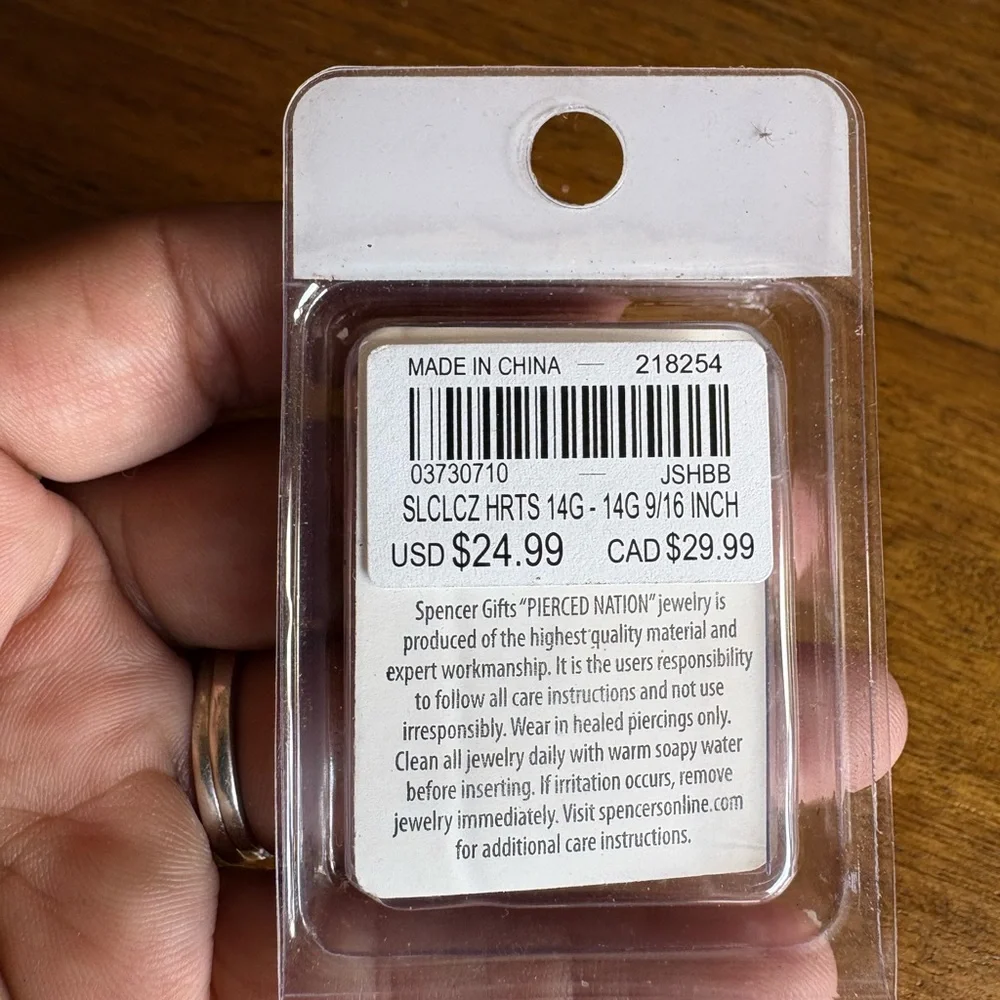 Pierced Nation Titanium Heart CZ Industrial Barbell nipple rings - Silver NWT - Picture 3 of 3